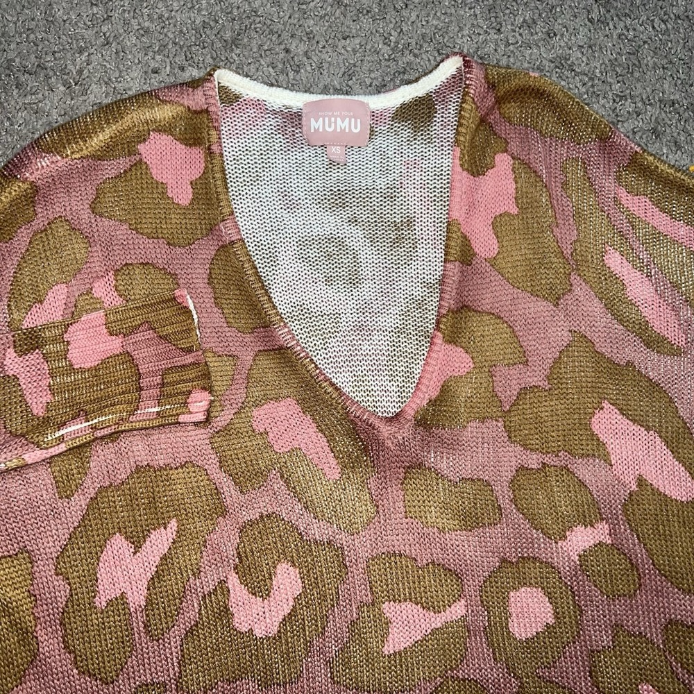 Show Me Your Mumu Leopard Print Sweater Tunic Womens XS Hug Me Rosy Pink Animal